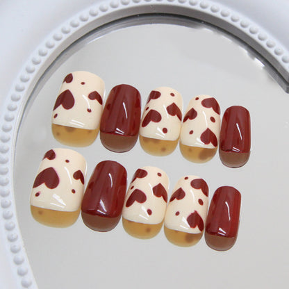 Nail Tips  prefabricated nail red sweet love short fashion girl white versatile detachable press on nails ｜365nails