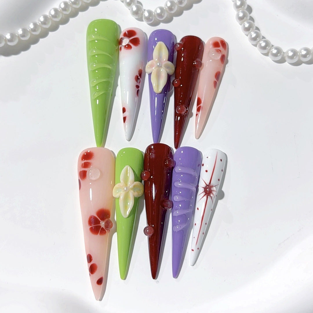 Colorful Floral Sculpted Art Statement Press On Nails