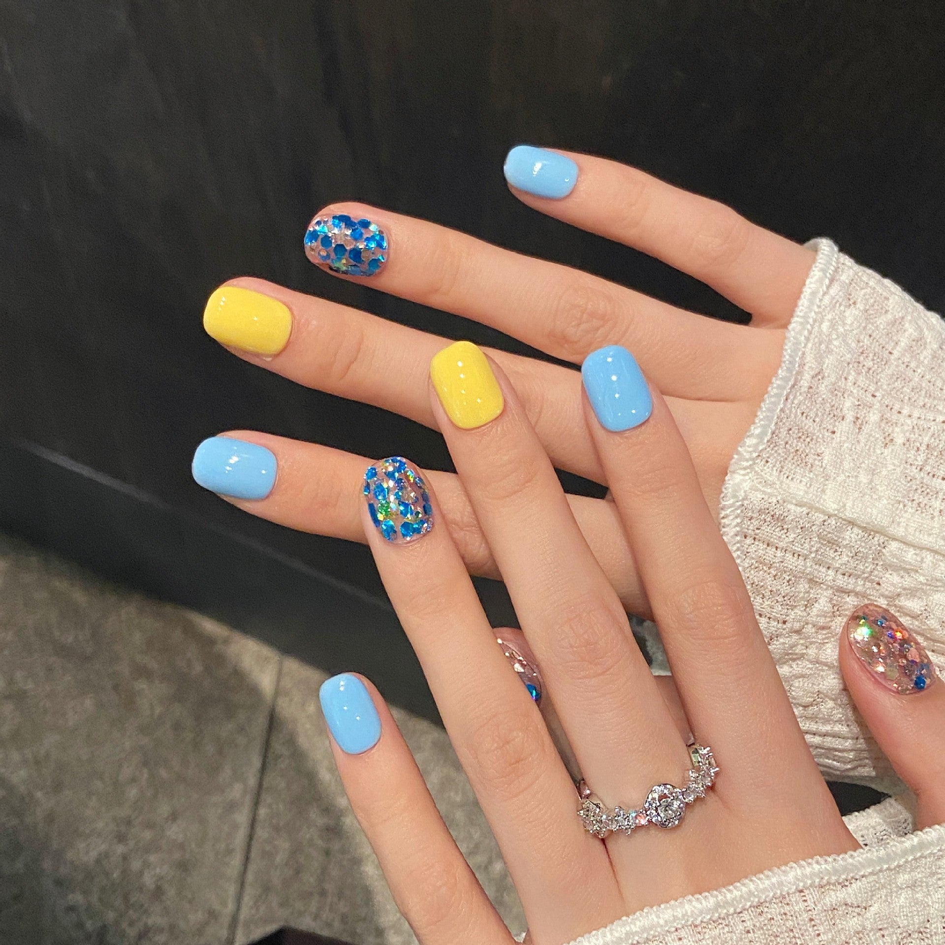 365nails: 캔디 스플래시 – 3D 글리터 & 컬러 블록 수제 스퀘어형 네일