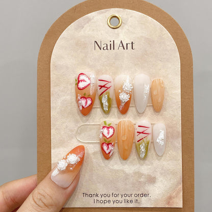 Pure handmade manicure Internet celebrity nail early spring fresh girl rose fake nails white fairy wear | 365nails
