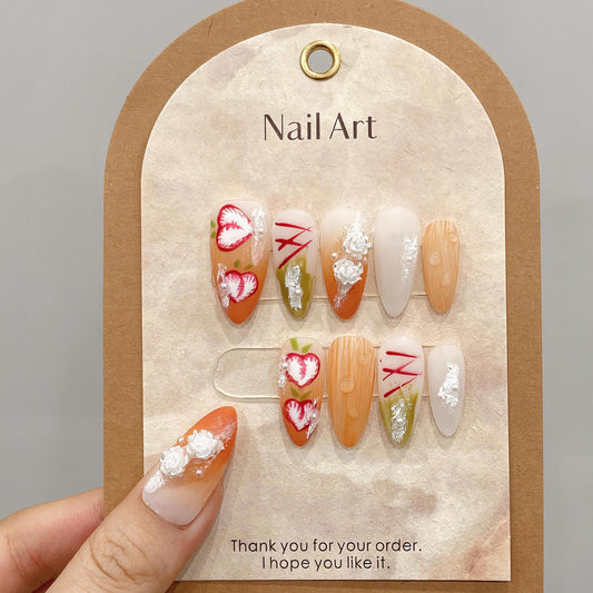 Pure handmade manicure Internet celebrity nail early spring fresh girl rose fake nails white fairy wear | 365nails