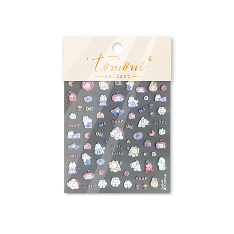 Happy Animal Collection: "Cute Happy Animals & Rainbow" – 3D Embossed Nail Sticker