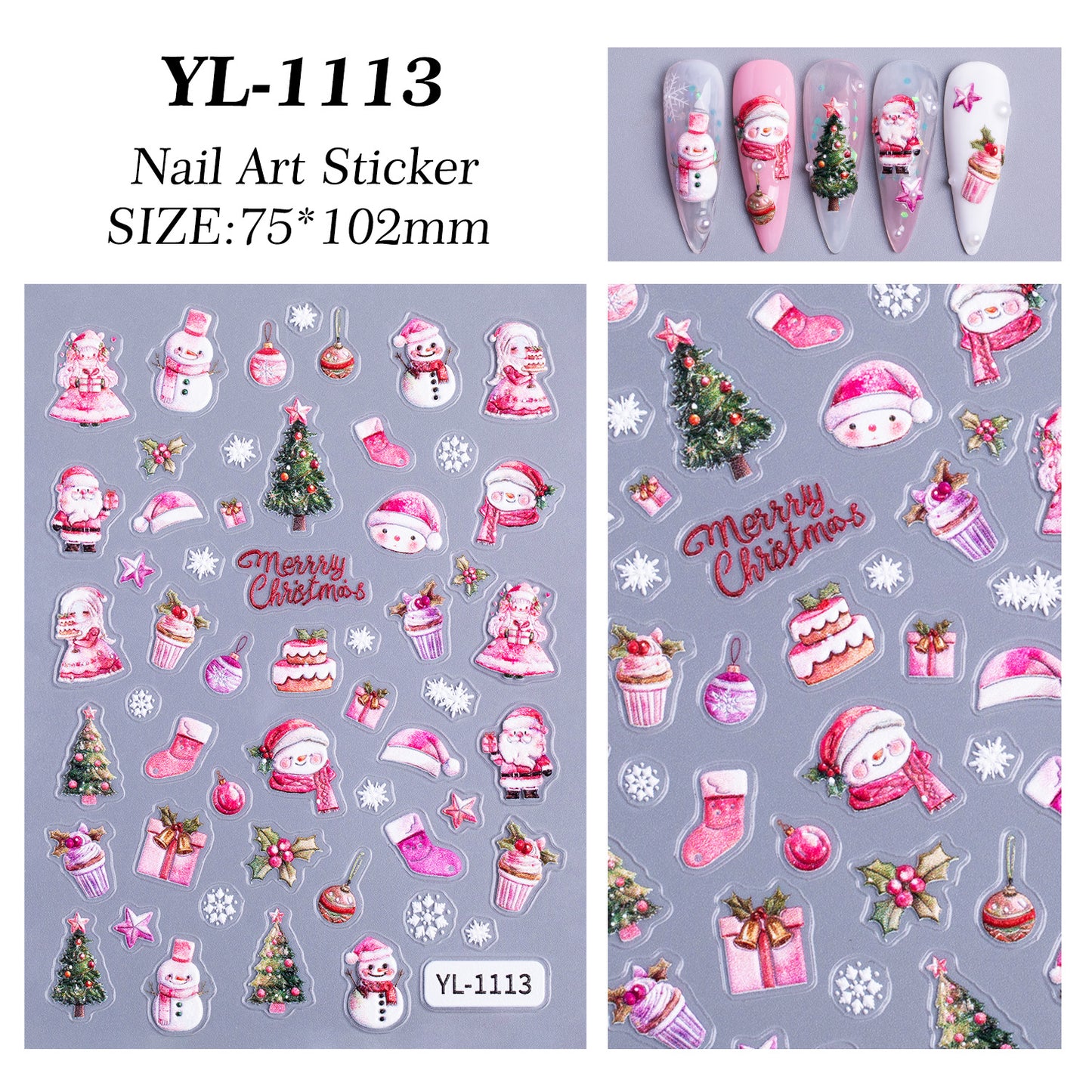 Christmas themed nail art sticker 5D relief three-dimensional cute snowman DIY Christmas nail sticker jewelry YL