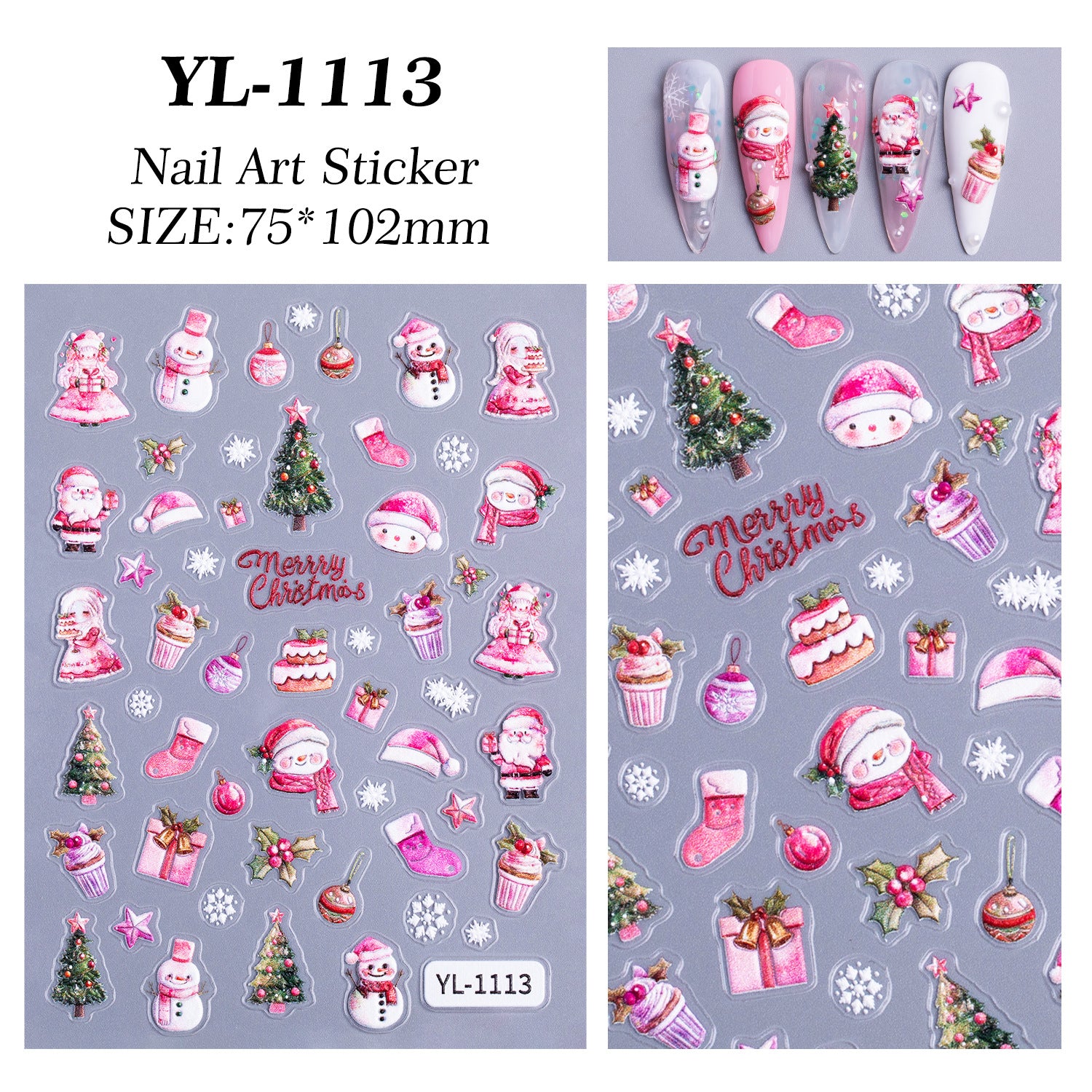 Christmas themed nail art sticker 5D relief three-dimensional cute snowman DIY Christmas nail sticker jewelry YL