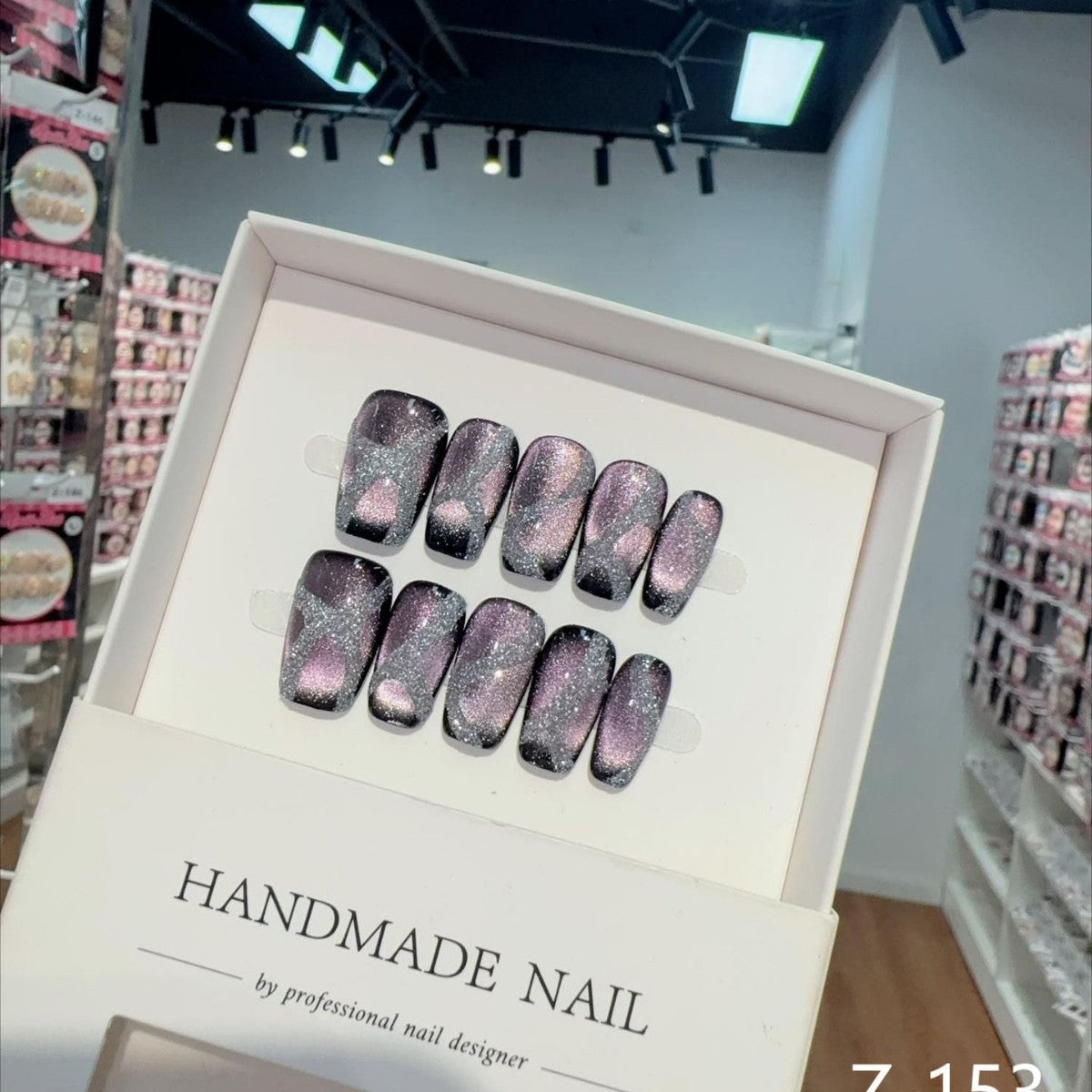 365nails: "Nebula Dream" – Magnetic Cat Eye & Glitter Handmade Short Square Nails