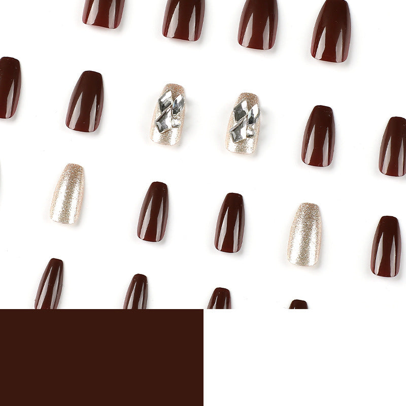 酒紅×金亮粉水鑽指甲片 批發｜365nails
