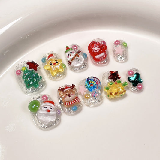 Cute short handmade manicure Santa three-dimensional cartoon handmade press on nails wholesale  sticker｜365nails