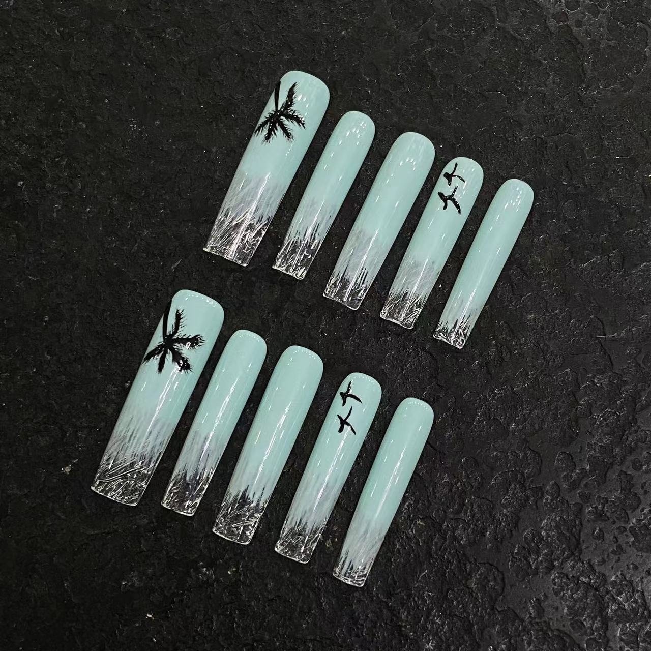 Unhas compridas Spice Girls unhas postiças artesanais Blue Enchantress Glazed Advanced feitas à mão extra longas Thin Dog Produto finalizado | 365nails