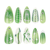 3D green smudged y2k short almonds press-on nails