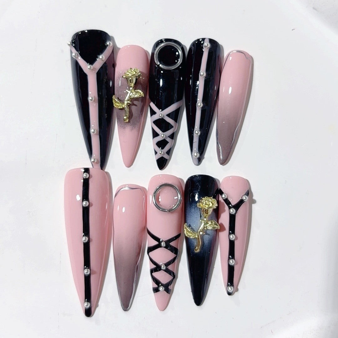 Black Blush Gothic Extra Long Press On Nails