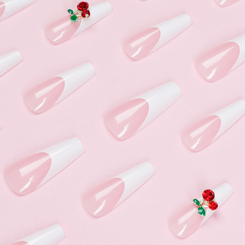 Long Ballet Naked Pink White Green Leaf Small Cherry Red Diamond Nail Art Nail Wear Wholesale Nail Piece Long Nail Wear｜365nails
