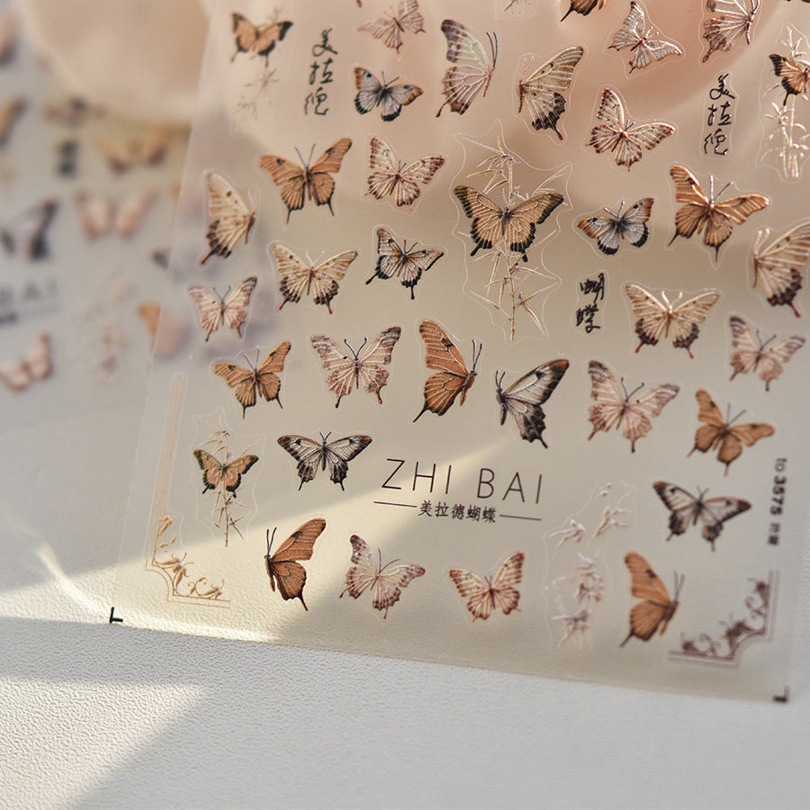 Natural Butterfly Nail Stickers – Embossed Realistic Set
