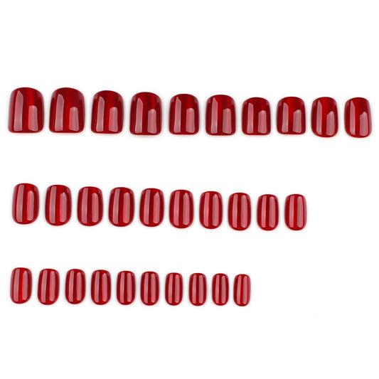 30 pieces burgundy solid color flash cat eye square short press-on nails