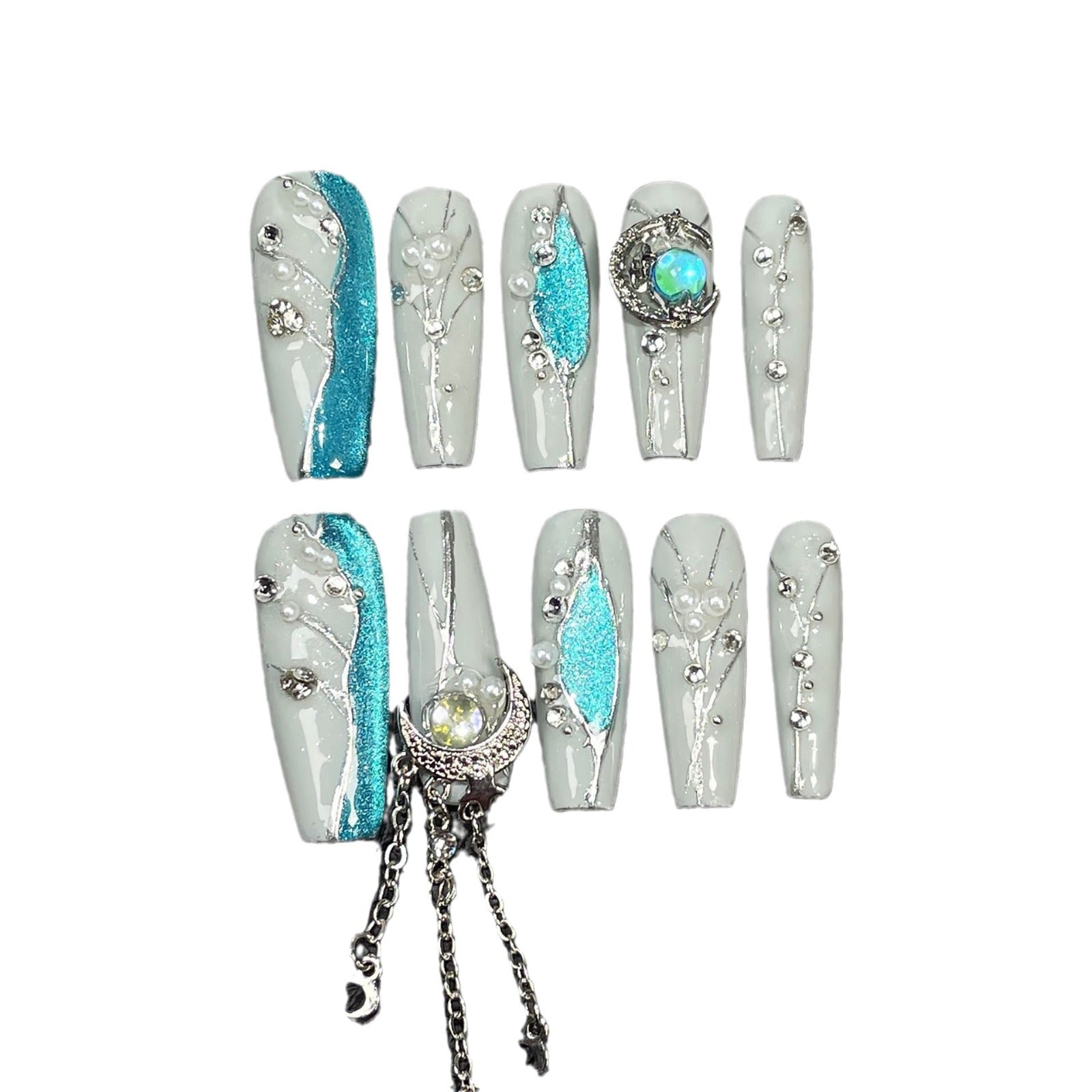 Galaxy Moonlight Nails with Luxe Silver and Celestial Accents