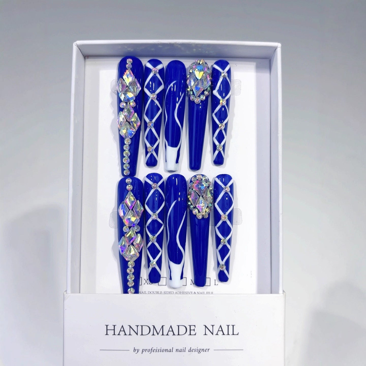 Royal Blue Crystal Lattice Press On Nails