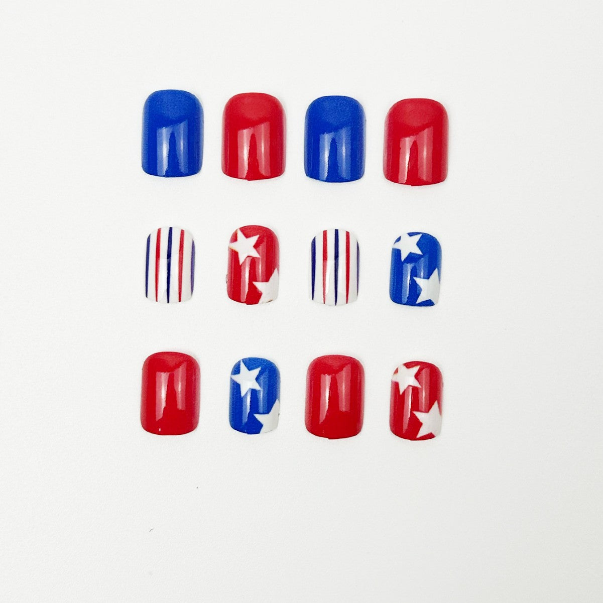 365nails: "American Spirit" – Solid Color Block & Flag Heart Printed Square Nails