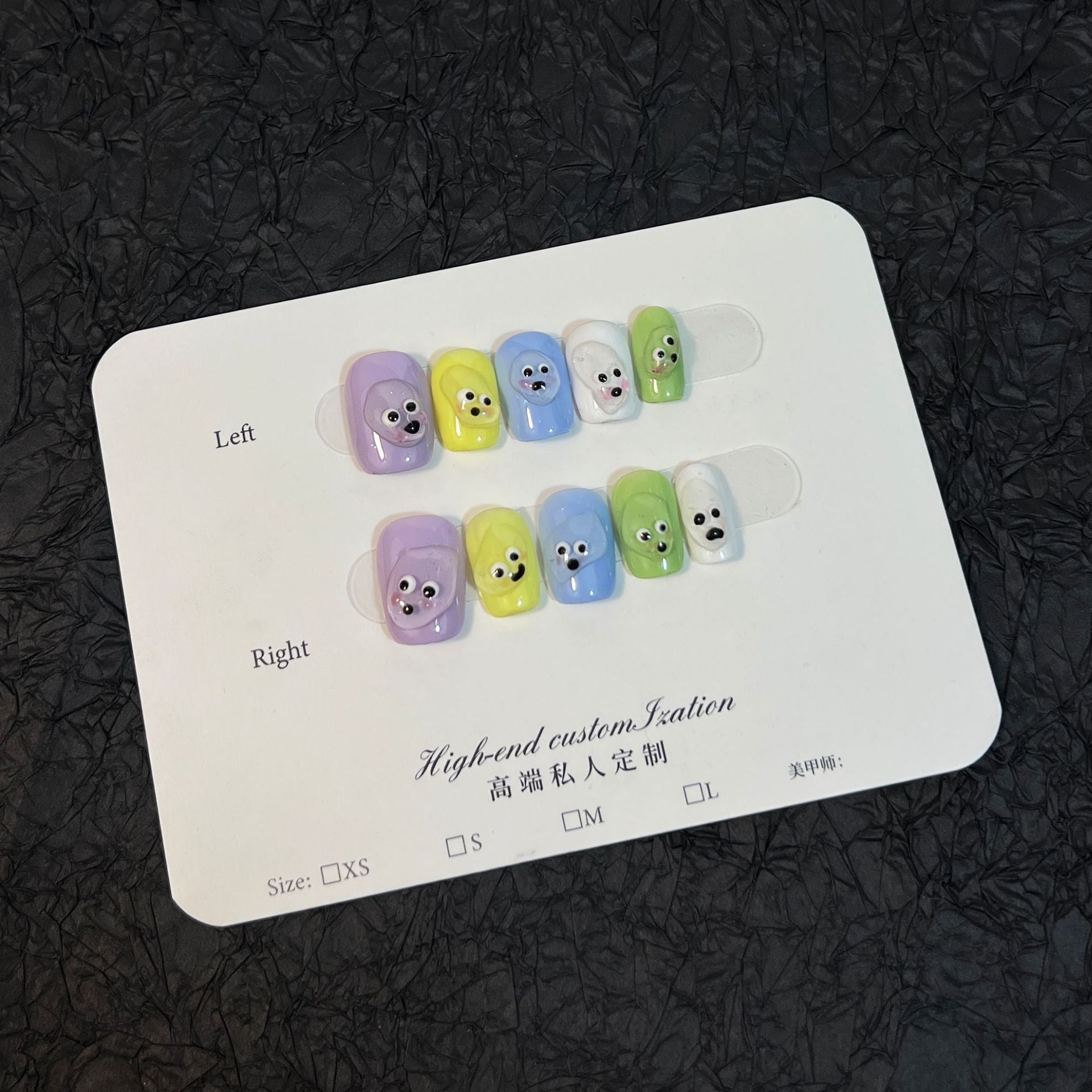 Uñas postizas cortas hechas a mano con dibujos animados, pintadas a mano, con diseño de viento, terminadas, parches para uñas a presión, venta al por mayor | 365nails