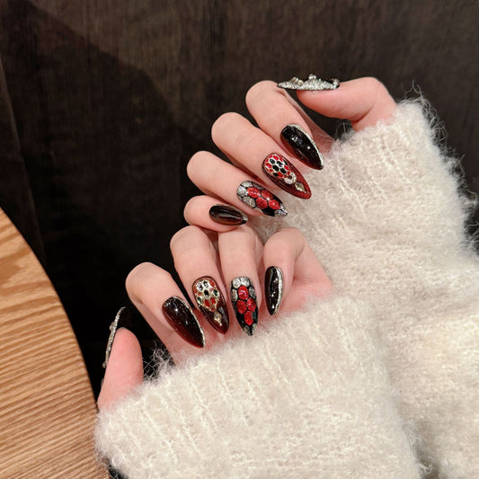 Red Flame Medusa Hand Painted Snake Pattern Cat Eye Sweet and Cool Spice Girl Removable Nail Art Sticker | 365nails