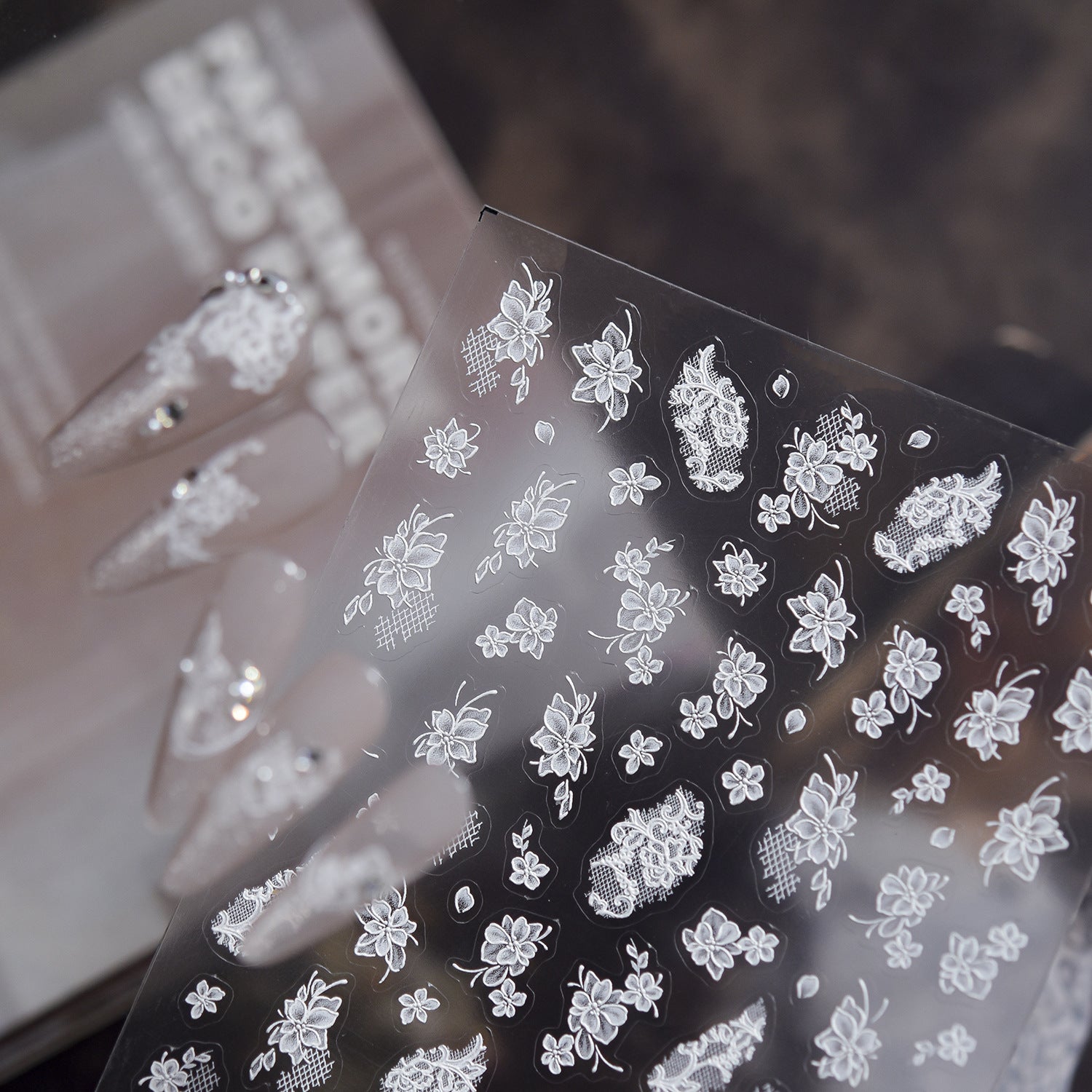 White Lace Orchid Collection: "Elegant White Lace Orchid & Moon" – 3D Embossed Nail Sticker