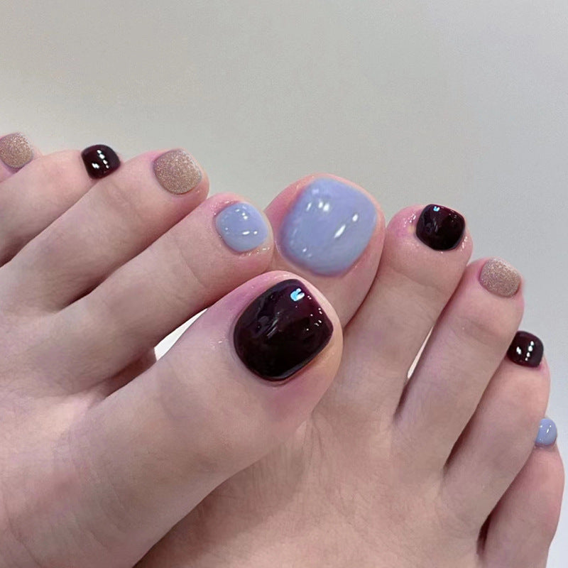 Press-on toenails multi-color solid color manicure into autumn blue and white gold powder cool black fake nails Press-on toenails nail wholesale nails｜365nails