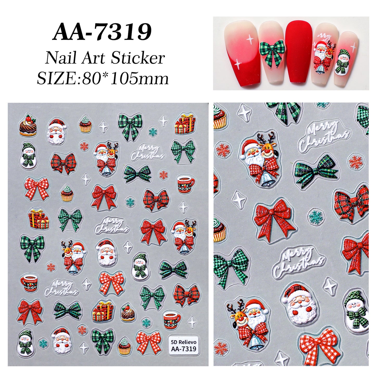 Original Christmas snowman manicure sticker 5D relief three-dimensional colored Christmas tree DIY nail sticker jewelry AA