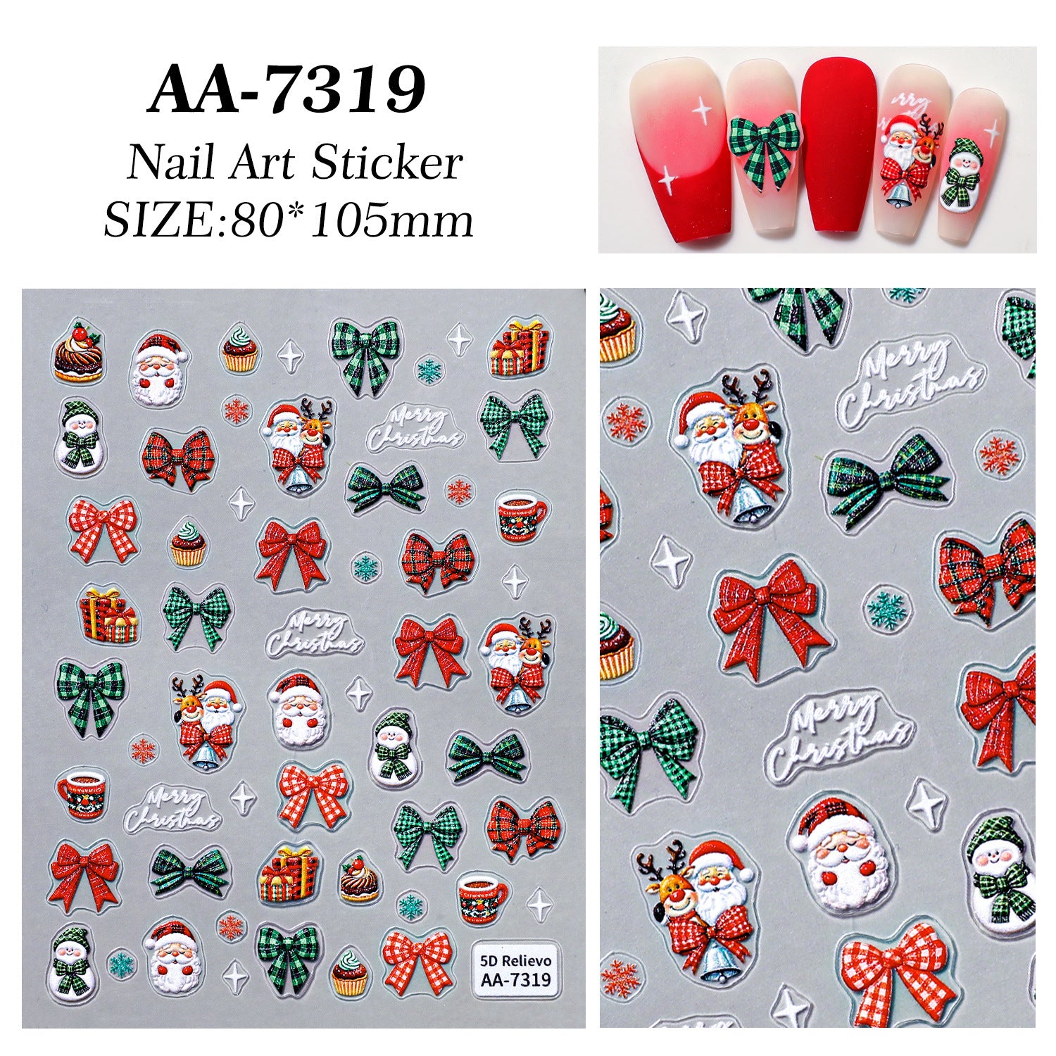 Original Christmas snowman manicure sticker 5D relief three-dimensional colored Christmas tree DIY nail sticker jewelry AA