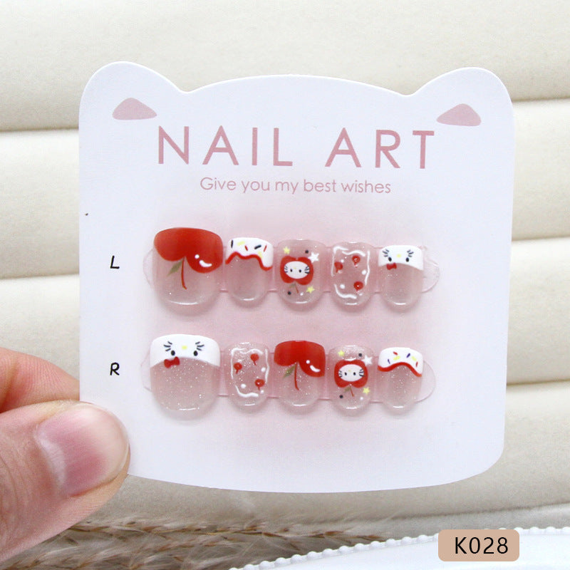 Linhas de desenho animado gatinho tridimensional frutas unhas infantis ｜365nails