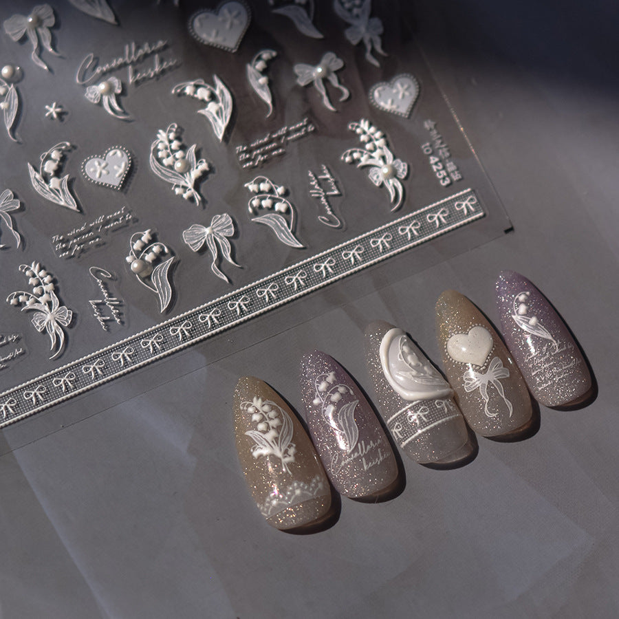 365nails: 화이트 양각 은방울꽃 네일 아트 스티커