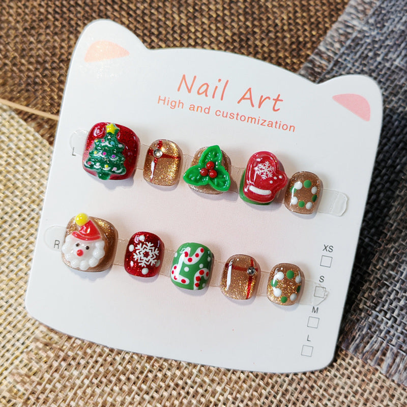 365nails: "Christmas Gingerbread Wonderland" – 手工製可愛短款橢圓形穿戴甲