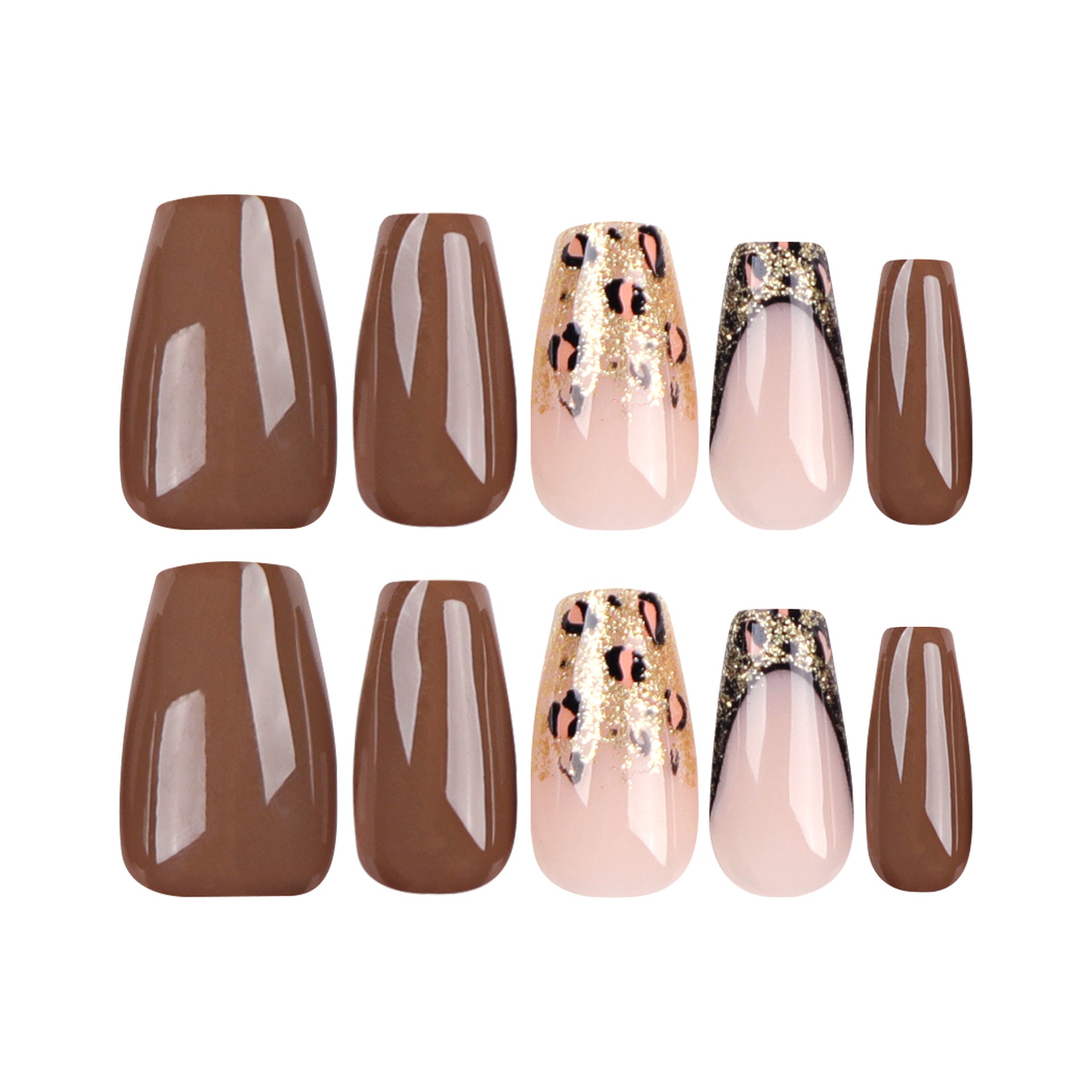 Parche de uñas sencillo de otoño marrón con purpurina dorada y estampado de leopardo para uñas, diseño de ballet | Parche para uñas | 365nails