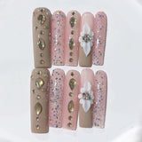Blush Nude Crystal Floral Luxury Press On Nails