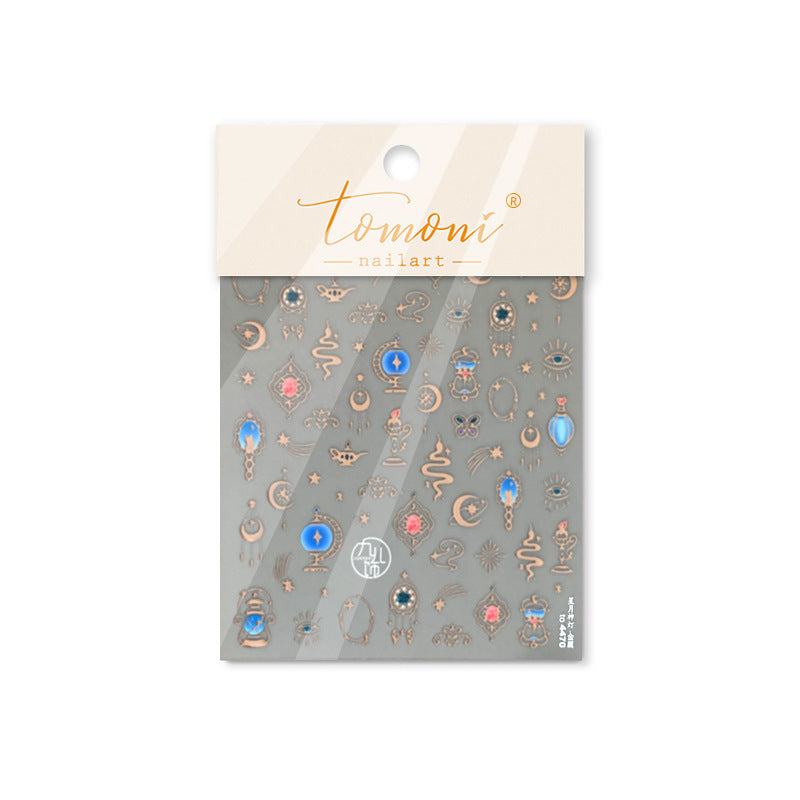 Celestial Gold Gem Nail Stickers – 5D Embossed Astrology Opulence Set