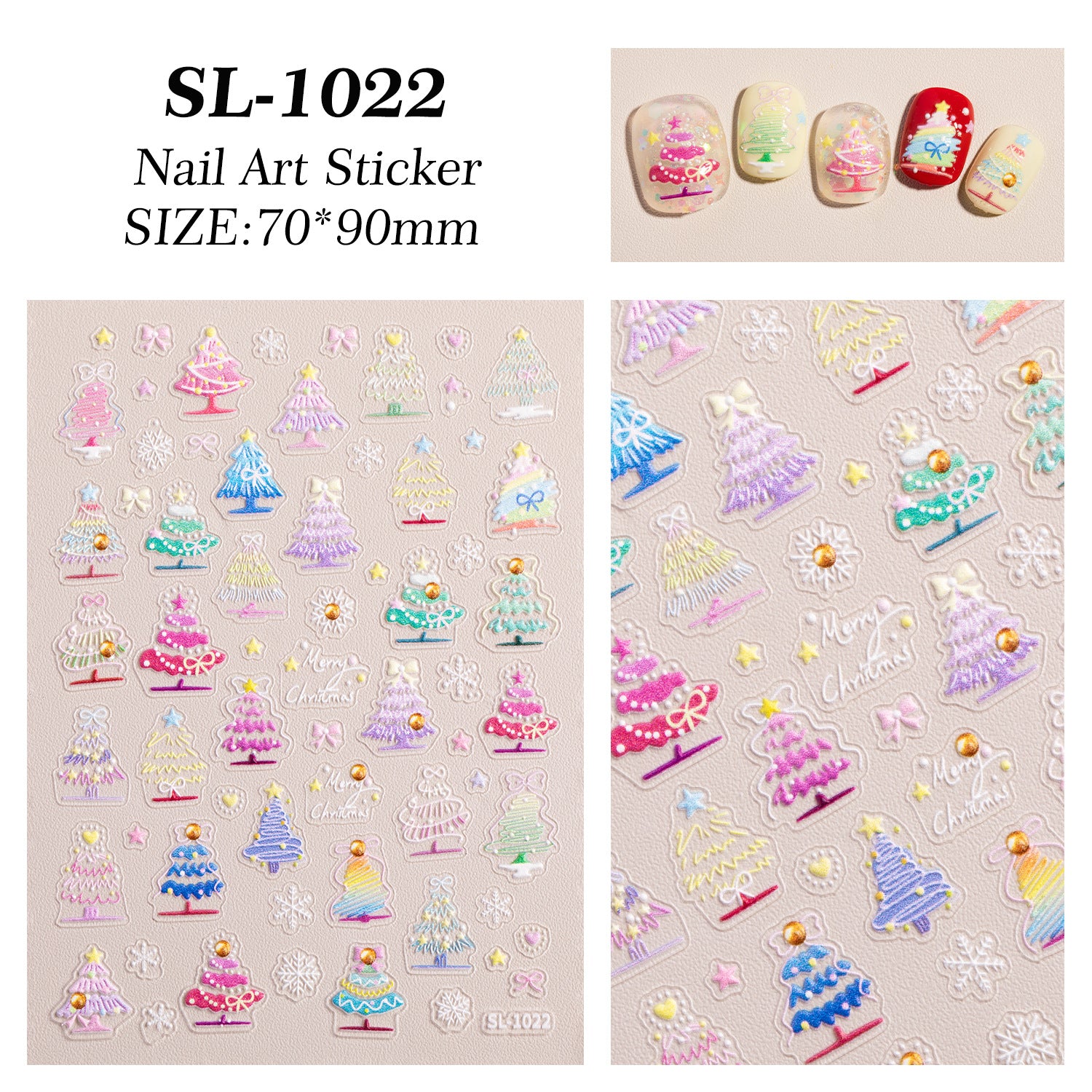 Winter Christmas Tree Nail Art Sticker 5D Embossed Three-dimensional Adhesive Christmas Ornament Nail Sticker SL