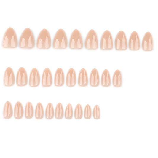 Nude solid color simple press on nails short almond   hot-selling wearing fake ｜365nails