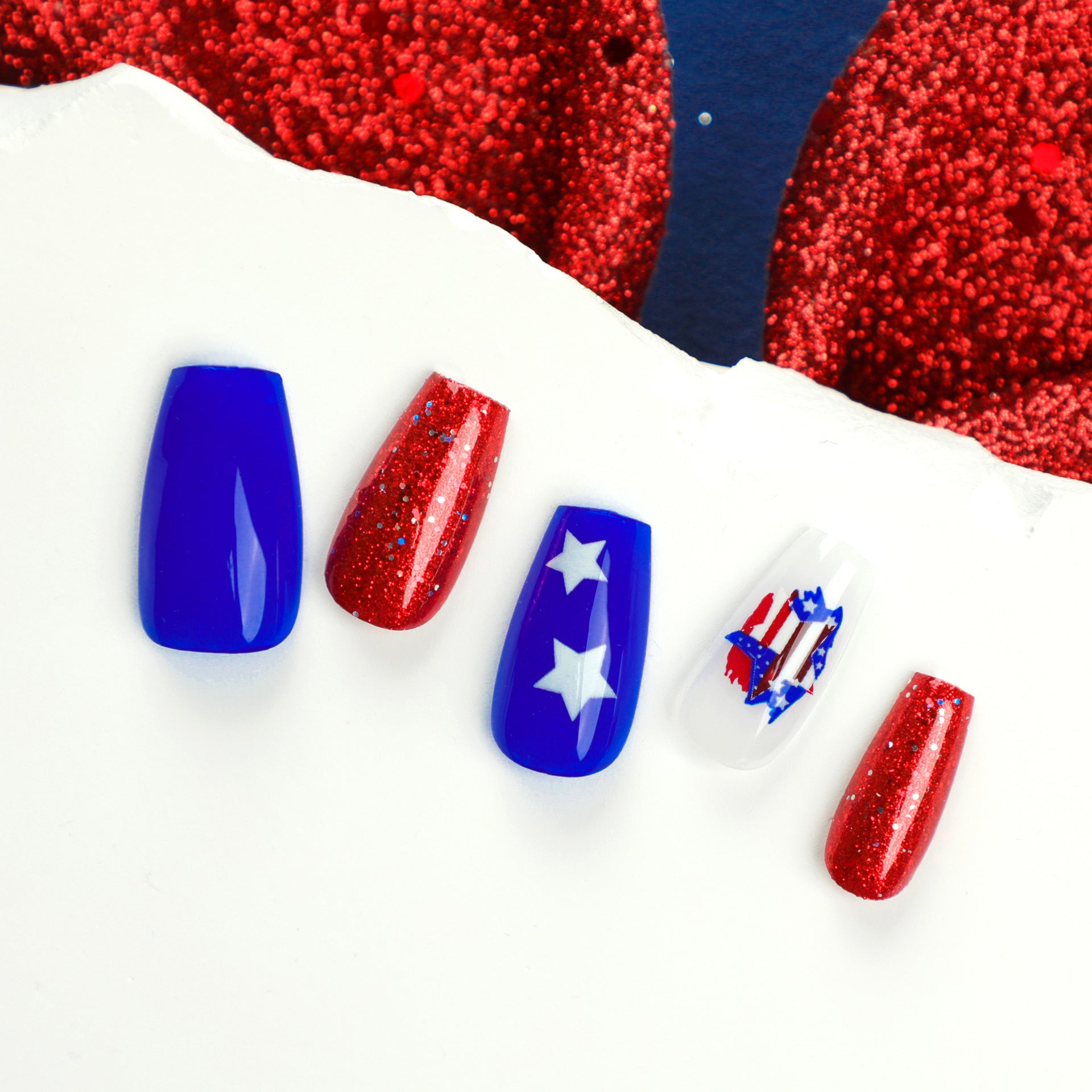 Dia da Independência, desgaste, unhas, comprimidos, produtos acabados, atacado, unhas de balé, unhas postiças, comprimidos, unhas de pressão｜365nails
