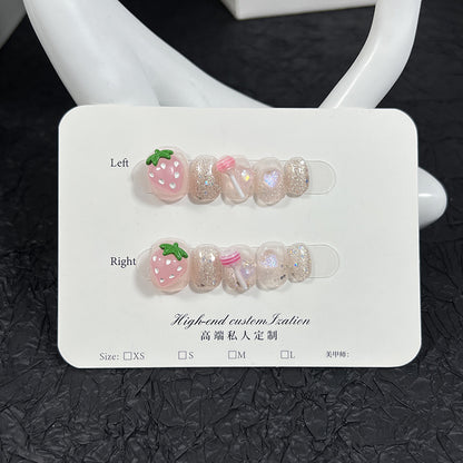 Pure handmade nail three-dimensional strawberry lollipop cute and sweet nail patch detachable nail sticker｜365nails