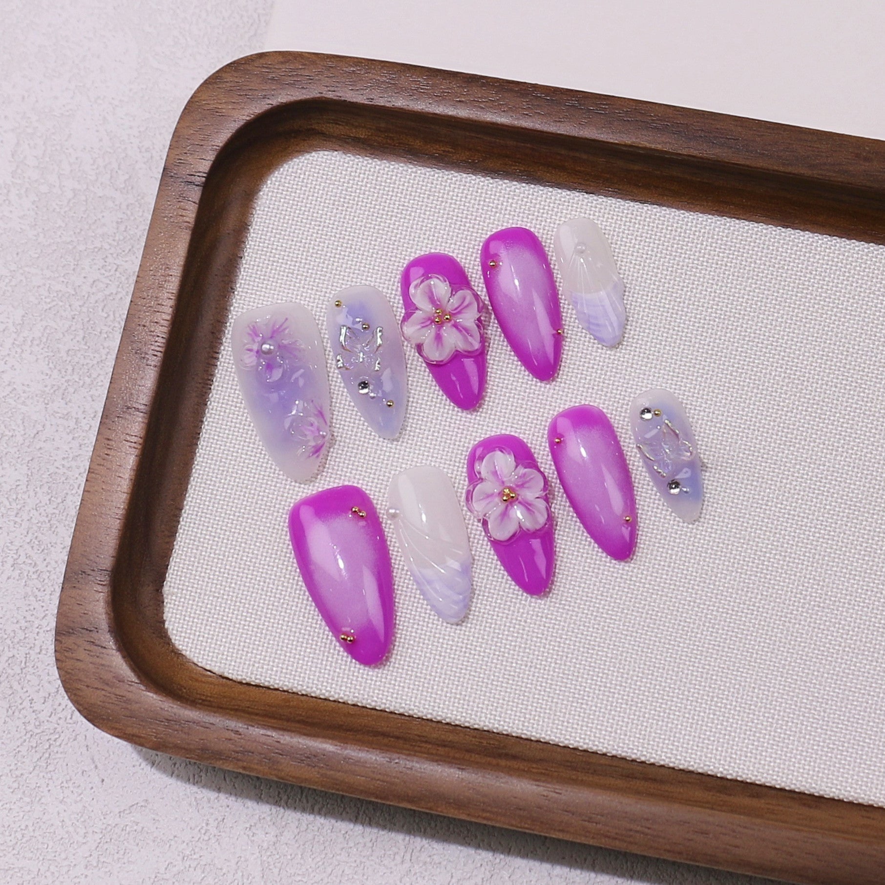 365nails-Amethyst Dream: "Névoa Púrpura" – Unhas Postiças Longas Amendoadas Feitas à Mão