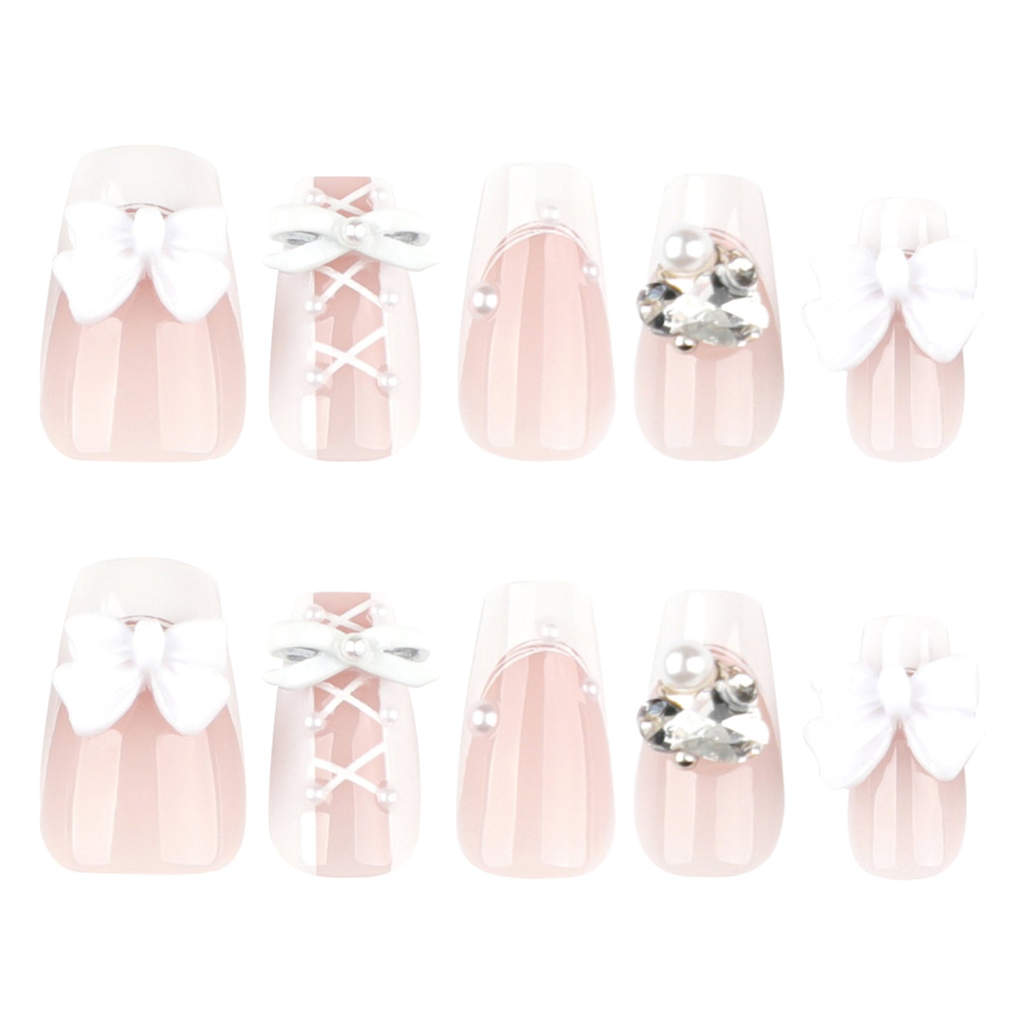 White three-dimensional bow short method white simple press-on nails