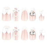 White three-dimensional bow short method white simple press-on nails