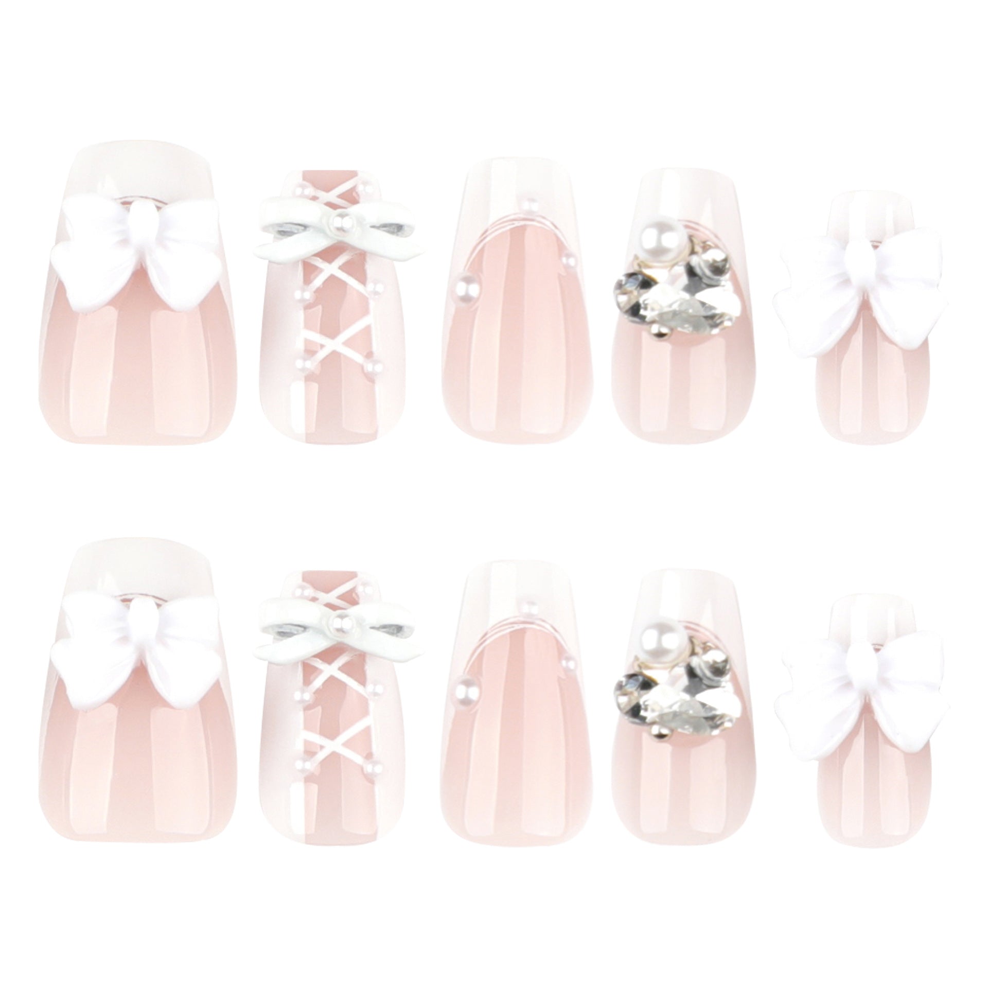 White three-dimensional bow short method white simple press-on nails