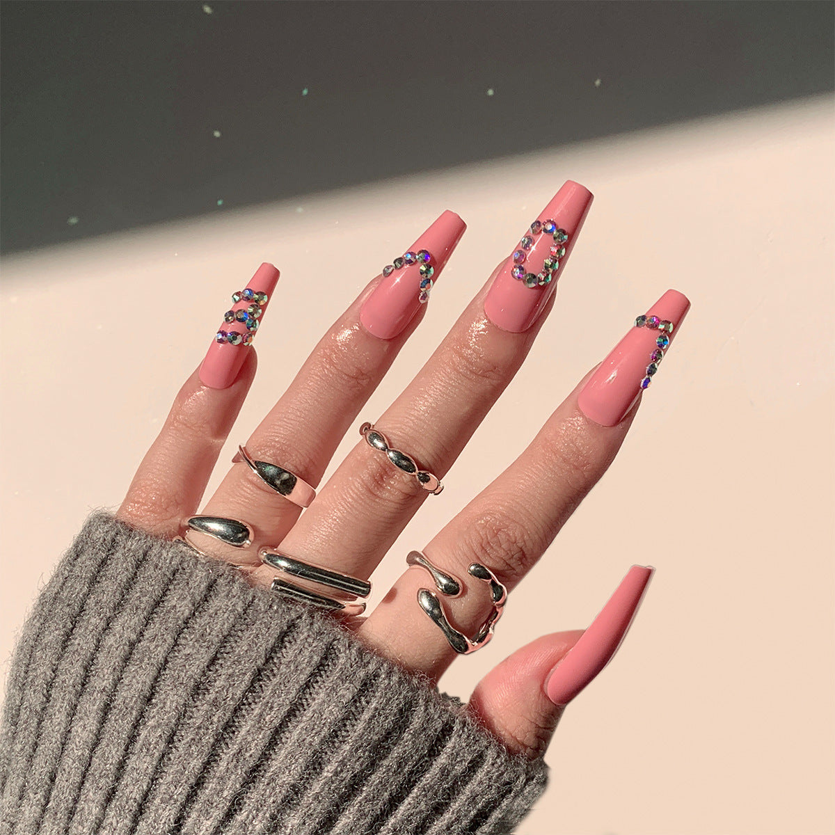 Pó para unhas postiças Long Ballet LOVE Nail Patch Patch removível para unhas ｜365nails