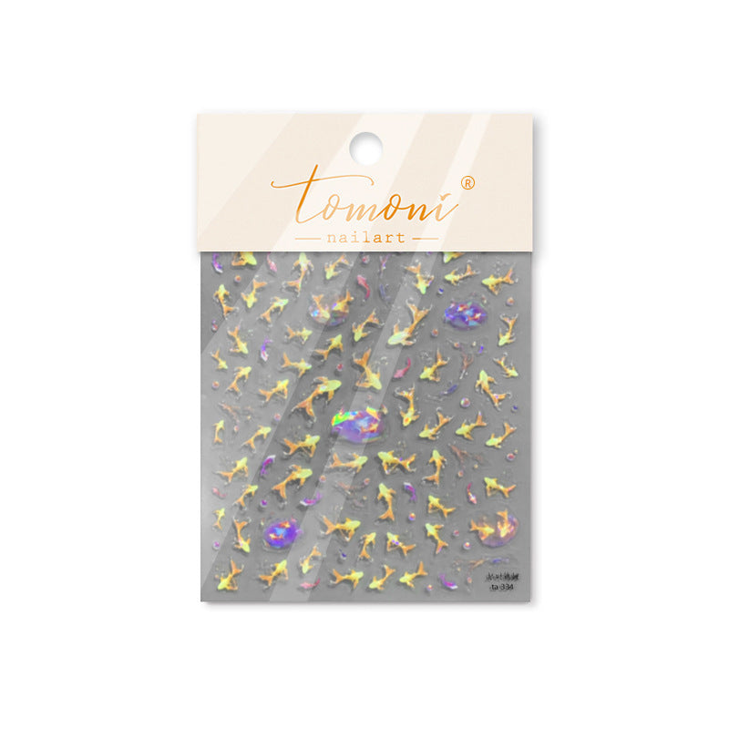 Holographic Goldfish Nail Stickers – 5D Embossed Oriental Pond Set