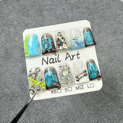 Europe, America, Halloween duck bill nail ice transparent flash smudging cat eye manicure removable Handmade press on nails｜365nails