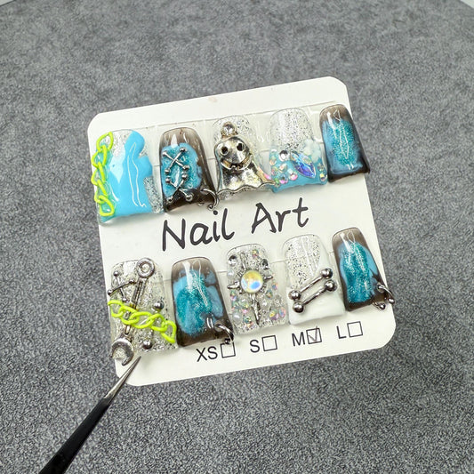 Europe, America, Halloween duck bill nail ice transparent flash smudging cat eye manicure removable Handmade press on nails｜365nails