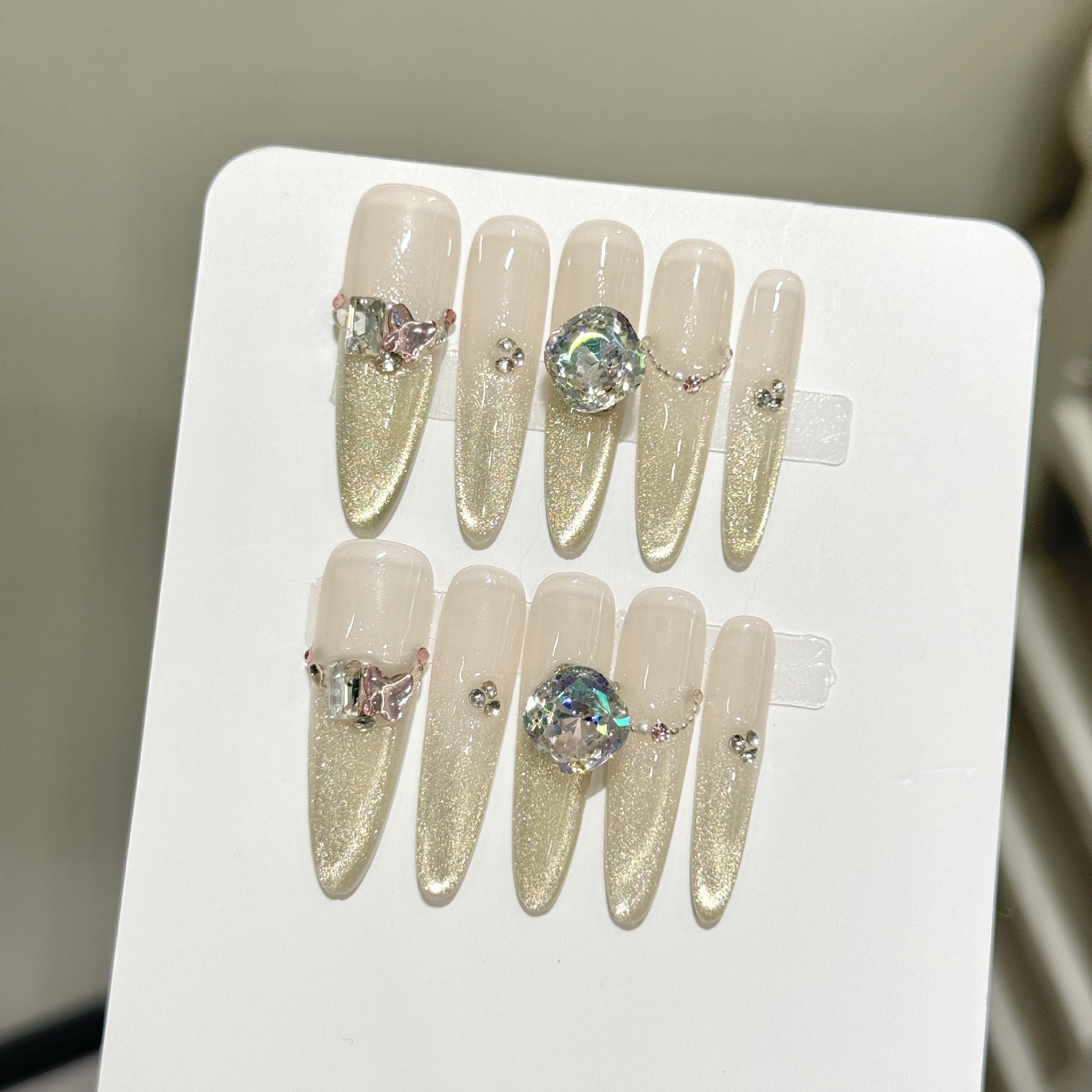 365nails: "Starlight Reverie" – 3D Gem & Glitter Handmade Stiletto Nails