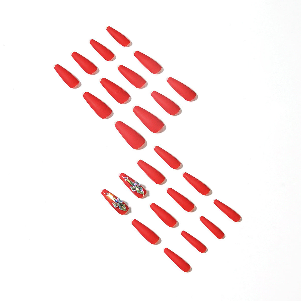 Unhas postiças longas de balé com strass vermelho, decoração de unhas, patch de unha com acabamento, fornecimento direto, patch de unha 365nails