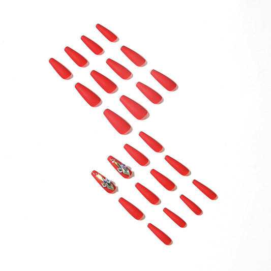 Red Rhinestone Long Ballet French Wear Nail Art Finished Fake Nail Nail Patch  Direct Supply Nail Patch｜365nails