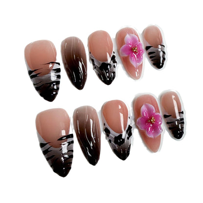 Unhas de pressão artesanais 3D Escultura tridimensional Gelo doce através de remendo de unha francesa Unha amêndoa ｜365nails