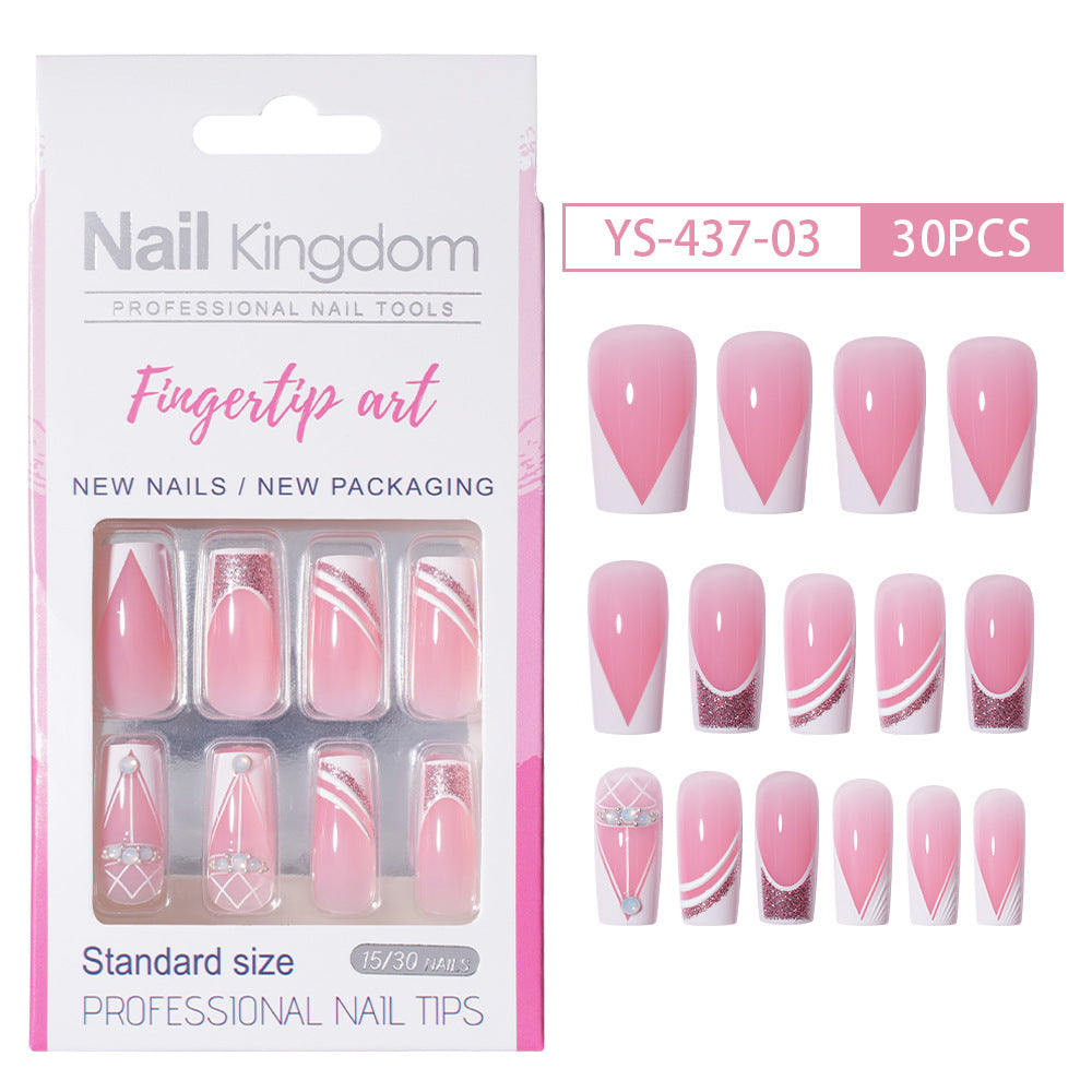 Press on nails Advanced Sense  French White Powder with Drill Finished Wearable Nail Removable Prefabricated Patch Nail Art