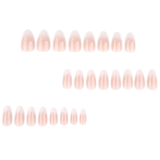 Gradually change French white simple almonds press-on nails